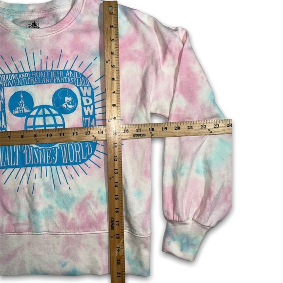 WALT DISNEY WORLD Pink Blue Tie Dye Mickey Castle Lounge Pullover Sweatshirt XS - Picture 5 of 8